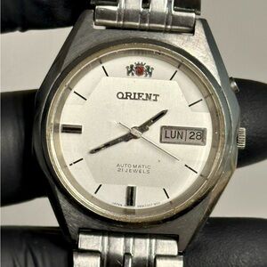 Orient Crystal 469735-70 Automatic 21J Day-Date Silver SS 37mm Men’s Watch